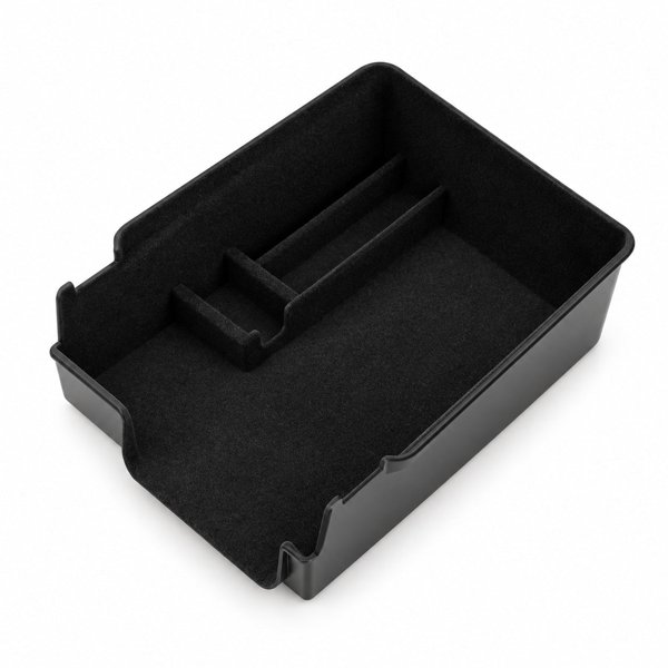 ABS Armrest Organizer Tray with Flocked Lining & Drawer-Style Slide for Tesla Model 3 / Model Y