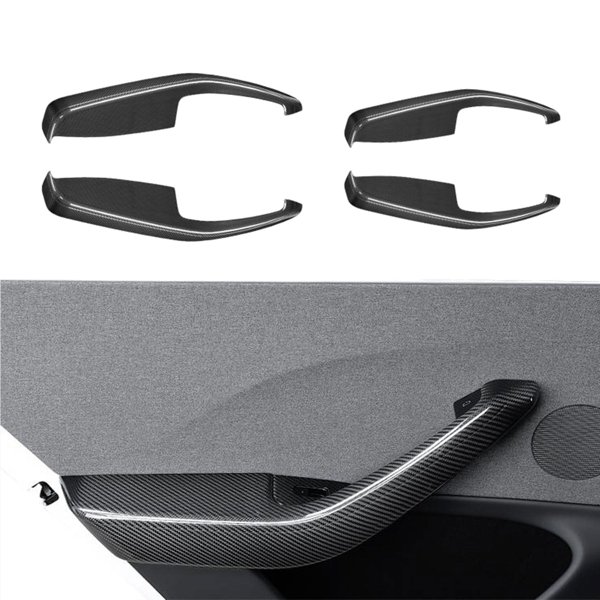 Dry Carbon Fiber Door Armrest Cover Overlays with Glossy & Matte Finishes for Tesla Model 3 Highland