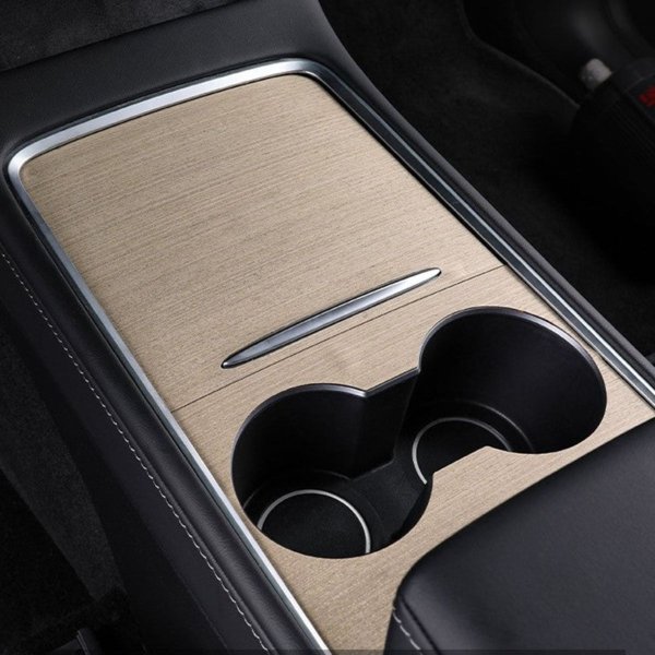 Wood Grain Center Console Wrap with 3D Open-Grain Texture for Tesla Model 3 / Model Y