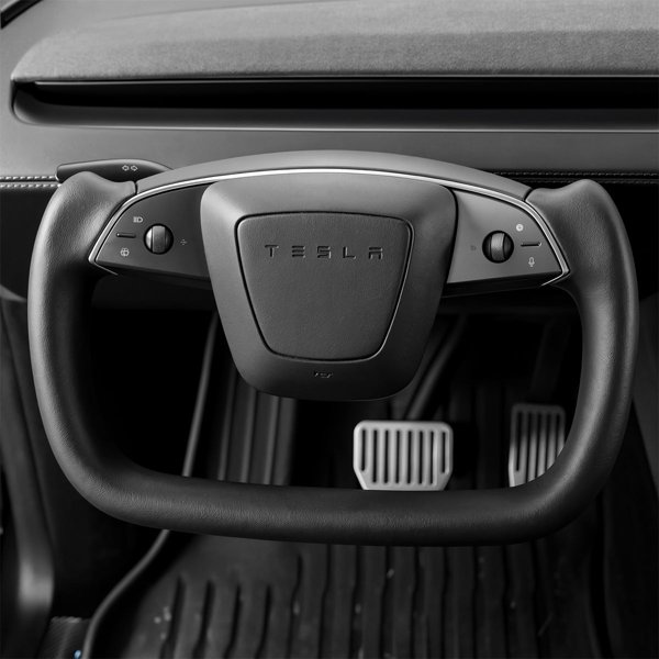 Open-Bottom Heated Yoke Steering Wheel in Black & White for Tesla Model 3 Highland / Model Y Juniper