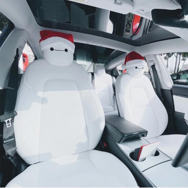 Christmas Hat Headrest Decorations with 2 Hats & 2 Pairs of Eyes for Tesla Model 3 / Y / S / X