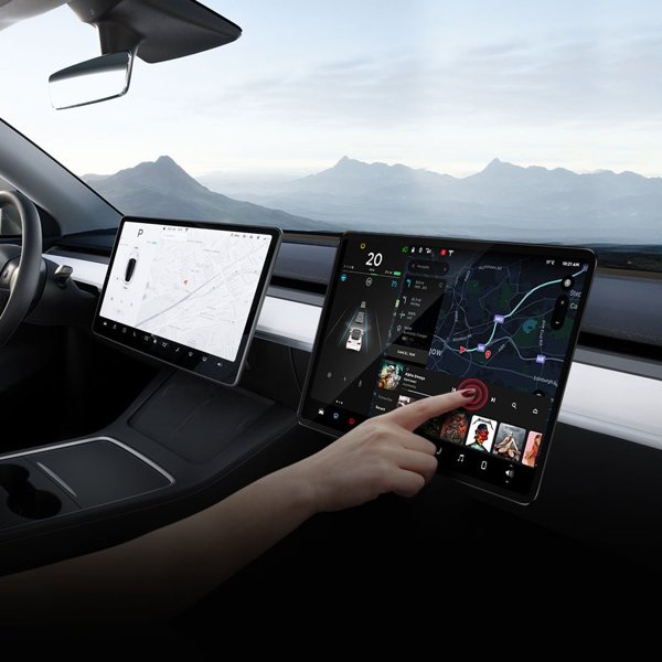 Passenger Entertainment Screen with CarPlay & Screen Mirroring for Tesla Model 3 / Model Y / YL (LHD)