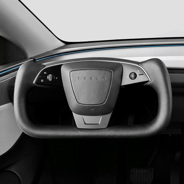 Model S/X-Inspired Heated Yoke Steering Wheel in Black & White for Tesla Model 3 Highland / Model Y Juniper