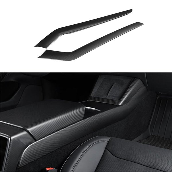2-Piece Dry Carbon Fiber Console Side Overlays with Twill & Plain Weave for Tesla Model 3 Highland / Model Y Juniper