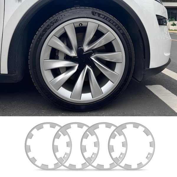 4-Piece 20-Inch Helix Wheel Rim Protectors with Silver & Matte Black Options for Tesla Model Y Juniper