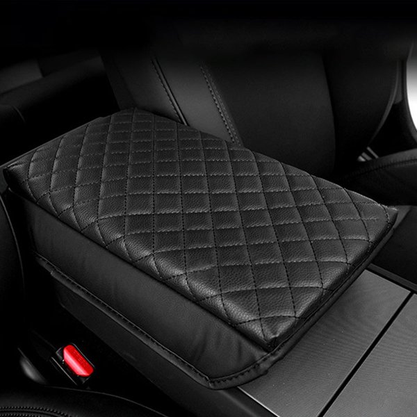 Black PU Leather Armrest Cover with Slip-On Fit for Tesla Model 3 Highland / Model Y Juniper