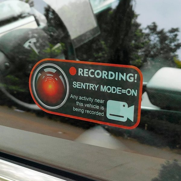 4-Piece Static Cling Sentry Mode Warning Decals for Tesla Model 3 / Y / S / X