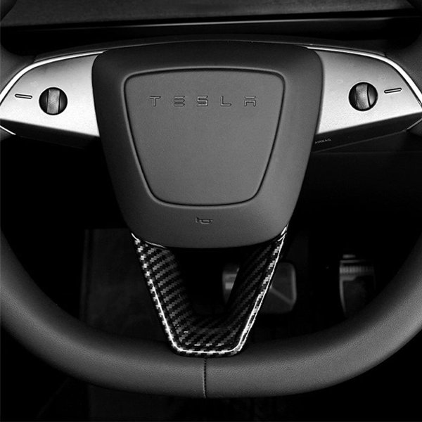 Steering Wheel V-Cover with Glossy & Matte Fiber Finishes for Tesla Model 3 Highland / Model Y Juniper