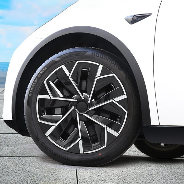 19-Inch 4-Piece Matte ABS Trinan Wheel Covers with Black or White Center Logo for Tesla Model Y