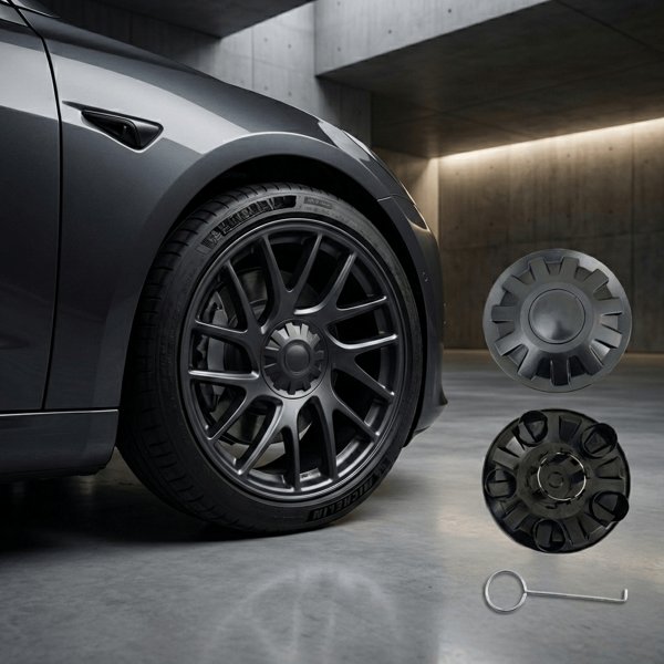 18-Inch ABS Photon Hub Center Caps with Gear, Nut & Threaded Styles for Tesla Model 3 Highland