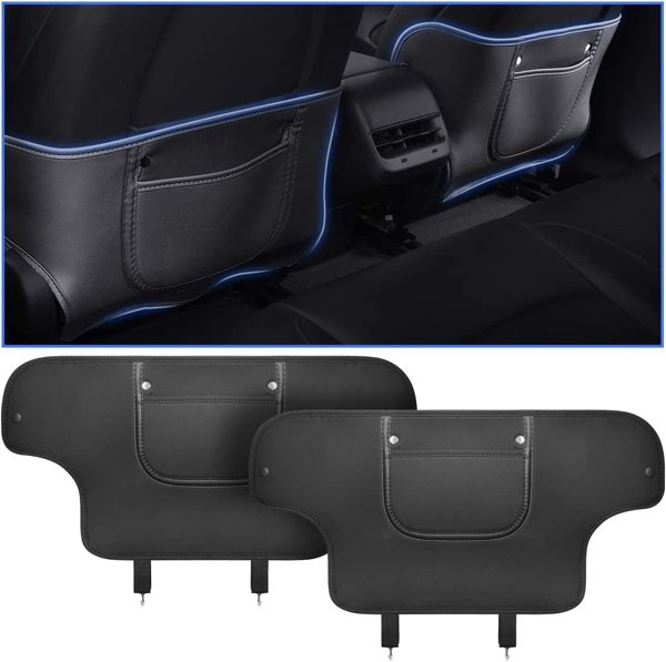 Faux Leather Seat Back Kick Protector with Storage Pockets for Tesla Model 3 / Model Y