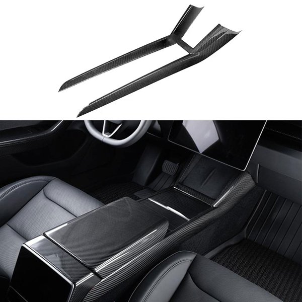Dry Carbon Fiber Console Side Panel & Charging Pad Overlays for Tesla Model 3 Highland / Model Y Juniper