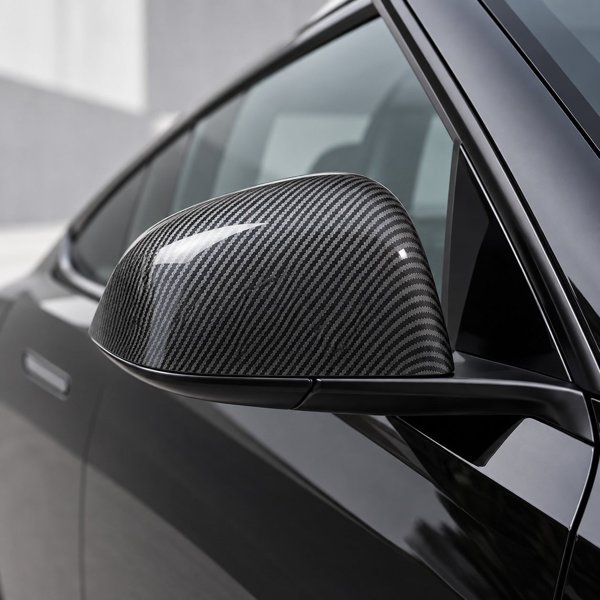 ABS Side Mirror Covers with Black or Carbon-Pattern Finish & 3M Tape for Tesla Model 3 / Model Y / YL