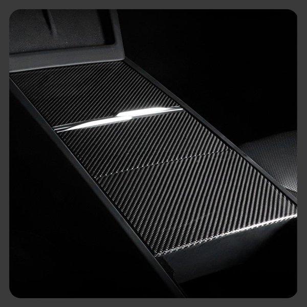 Carbon Fiber Style Console Panel Wrap with Glossy, Matte & Forged Finishes for Tesla Model 3 Highland / Y Juniper / YL