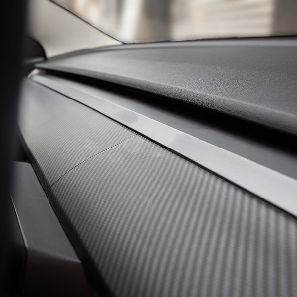 2-Piece ABS Dashboard Cover with Carbon-Pattern, Black & White Finishes for Tesla Model 3 / Model Y