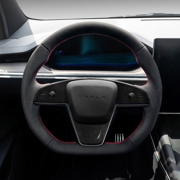 Touch Horn Plaid Round Steering Wheel with Heating & Carbon Fiber Rim Options for Tesla Model S / Model X (2021–2023)