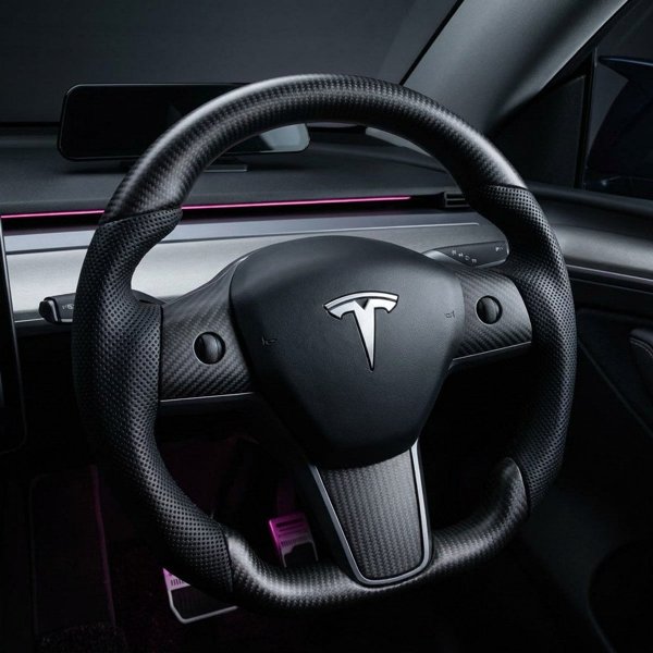 Style 39 Carbon Fiber Sport Steering Wheel with Optional Heating & Perforated Grip for Tesla Model 3 / Model Y