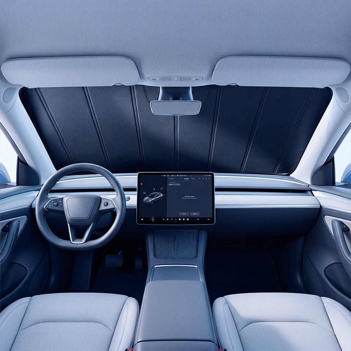 Installed Position While Parked - TESVX Front Windshield Sunshade