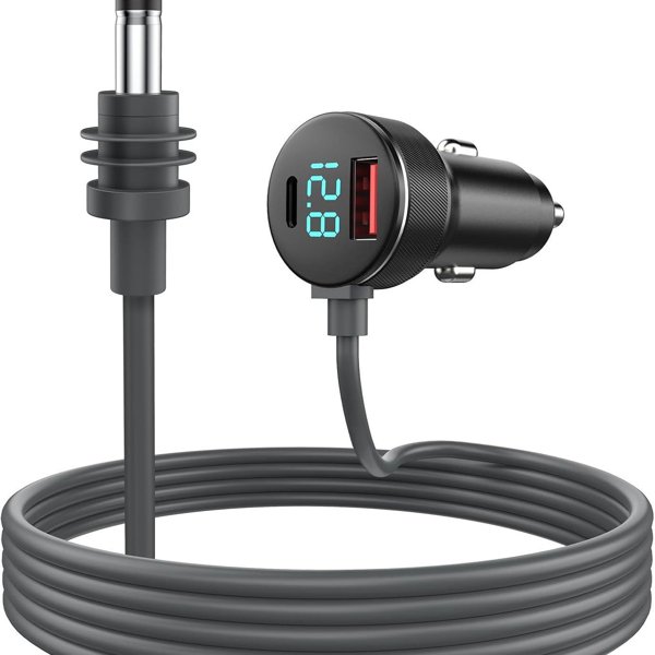 Car Charger Cable with Digital Voltage Display & USB-C Port for Starlink Mini