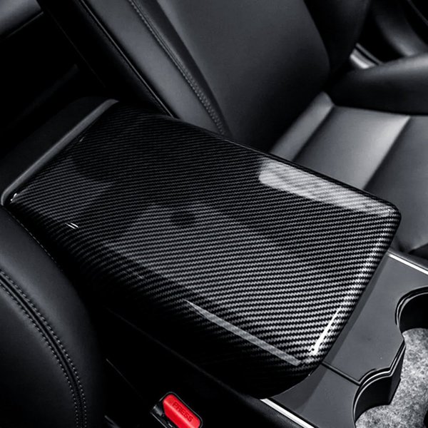 Dry Carbon Fiber Armrest Box Trim Cover with Matte & Glossy Finishes for Tesla Cybertruck
