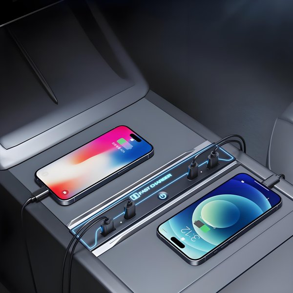 ABS Center Console USB Hub with 7-Mode Ambient Light for Tesla Model 3 Highland