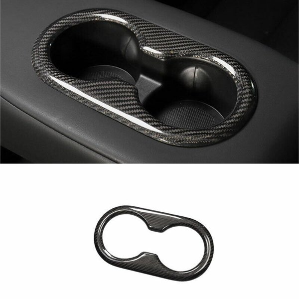 Carbon Fiber Rear Seat Cup Holder Trim Cover with Matte, Glossy & Forged Finishes for Tesla Model 3 / Model Y