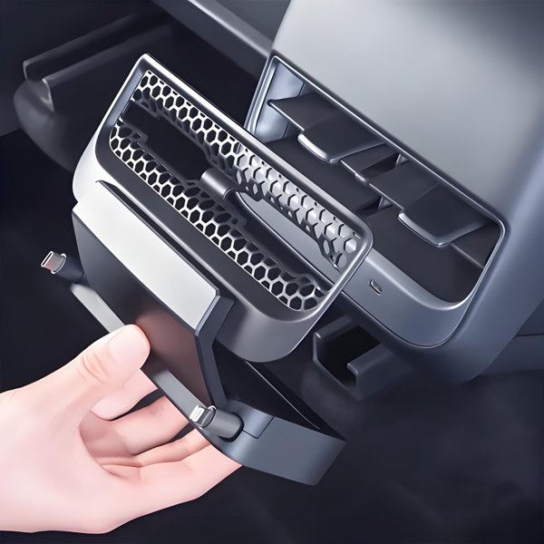 Rear Air Vent USB Expansion Dock with Retractable Cables & 3 Port Options for Tesla Model 3 / Model Y