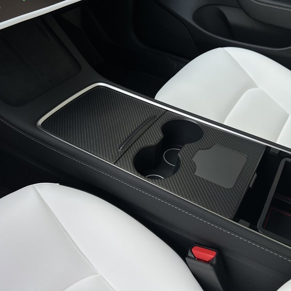 Carbon Fiber Center Console Wrap Panels with Matte, Glossy & Forged Finishes for Tesla Model 3 / Model Y
