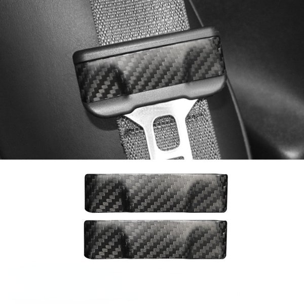Carbon Fiber Seat Belt Buckle Trim Covers with Matte, Glossy & Red Finishes for Tesla Model 3 / Model Y