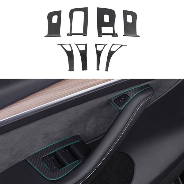 Dry Carbon Fiber Window & Door Switch Covers with Glossy, Matte & Forged Finishes for Tesla Model 3 / Model Y (LHD)