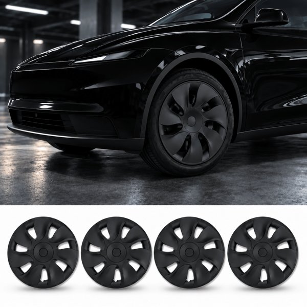 4-Piece 18-Inch Cyclone Wheel Covers with Gloss & Matte Black Finishes for Tesla Model Y Standard 2026+