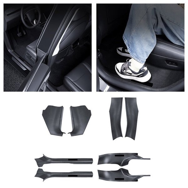 ABS Interior Door Sill Protection Kit with Carbon Fiber Pattern & Black Finishes for Tesla Model Y Juniper