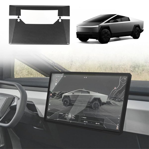 2-Piece Dry Carbon Fiber Center Display Back Overlay with Glossy & Matte Finishes for Tesla Cybertruck