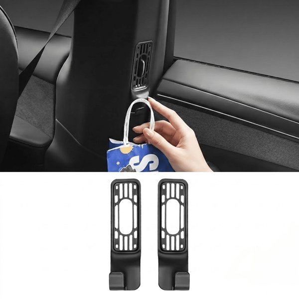 Rear Air Vent Bag Hooks with Tool-Free Snap-On Install for Tesla Model YL 6-Seater