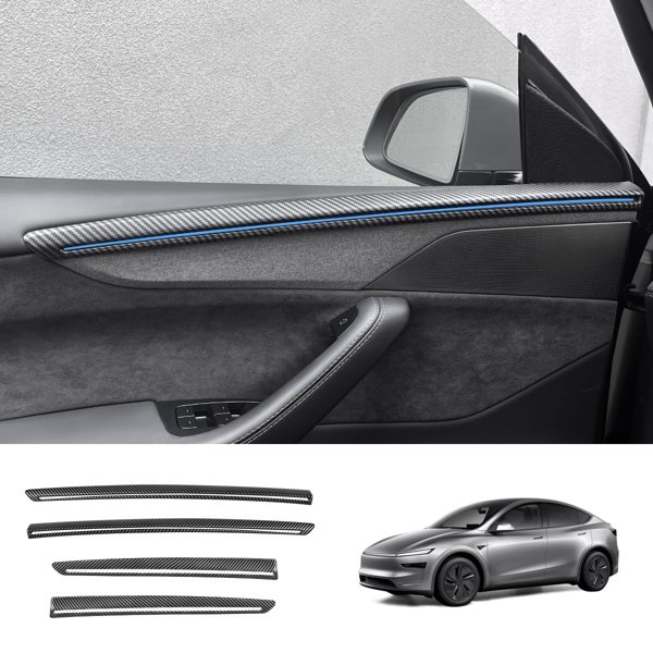 4-Piece ABS Interior Door Panel Upper Trim Covers with Carbon-Pattern & Solid Finishes for Tesla Model Y Juniper