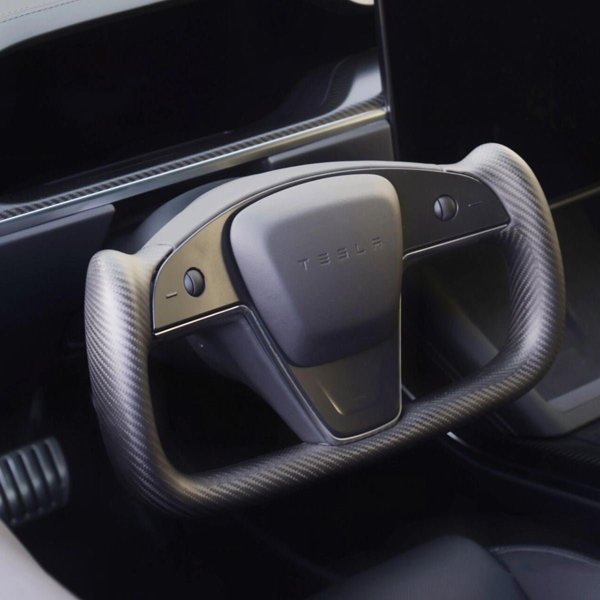 Touch Horn Carbon Fiber Yoke Steering Wheel with Leather Base for Tesla Model S / Model X (2021–2023)