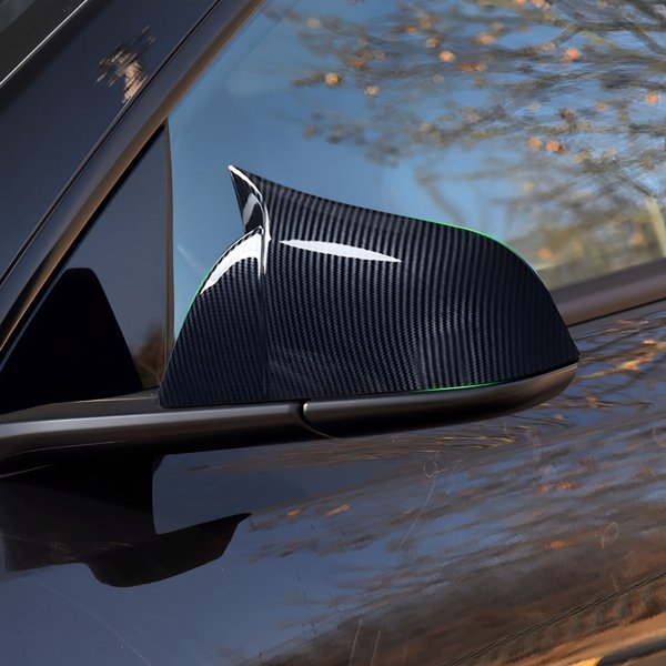 Sport-Style Dry Carbon Fiber Mirror Caps with Glossy & Matte Finishes for Tesla Model S / Model X