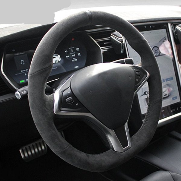 Stretch-Fit Steering Wheel Cover in Black or Red for Tesla Model S / Model X