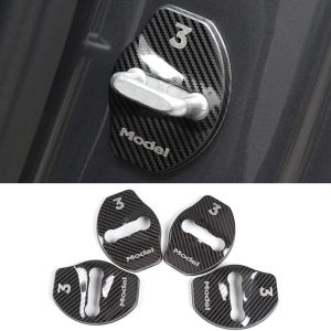 4-Piece Door Lock Striker Covers with Black, Carbon-Pattern & Silicone Options for Tesla Model 3 / Model Y