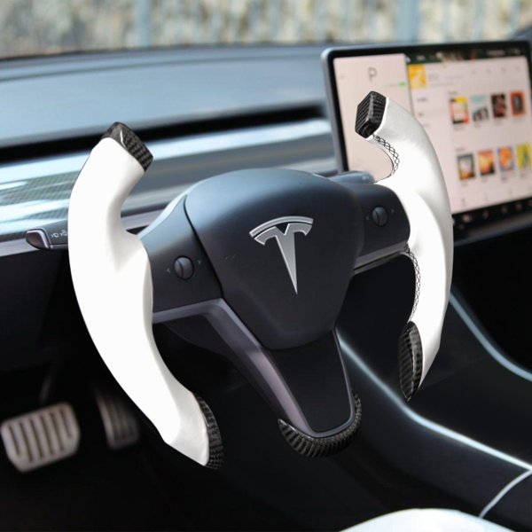 Roadster Open-Top Steering Wheel with Carbon Fiber & Ultraleather for Tesla Model 3 / Model Y