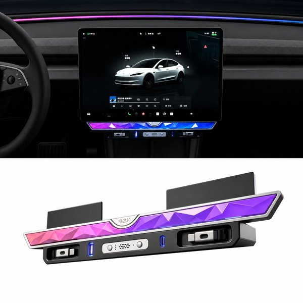3-in-1 Crystal Under-Screen Dock with Ambient Light & Aromatherapy for Tesla Model 3 Highland / Model Y Juniper