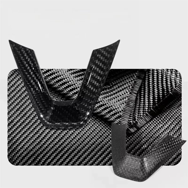 Carbon Fiber Style Steering Wheel V-Cover with Glossy, Matte & Forged Finishes for Tesla Model 3 Highland / Y Juniper