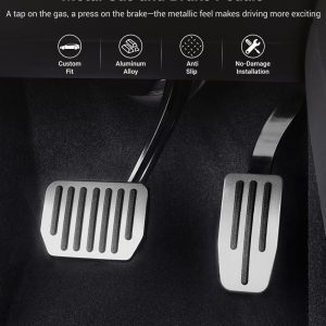 Metal Gas & Brake Pedal Covers with Anti-Slip Rubber Strips for Tesla Model S / Model X (2017–2021)
