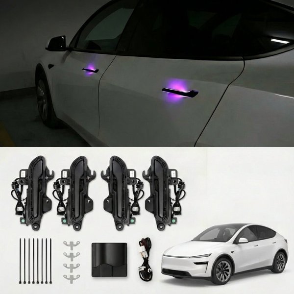 Wireless Automatic Door Handles with 9 LED Colors & Phone Key Unlock for Tesla Model 3 / Model Y