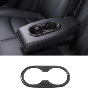 ABS Rear Seat Cup Holder Trim with Carbon Fiber Texture & Black Options for Tesla Model 3 / Model Y