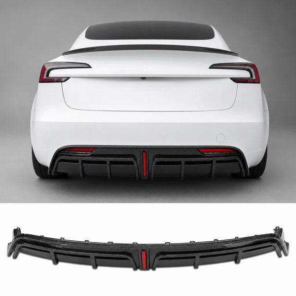 Real Carbon Fiber Rear Diffuser with Glossy & Matte Finishes for Tesla Model 3 Highland (Non-Performance)