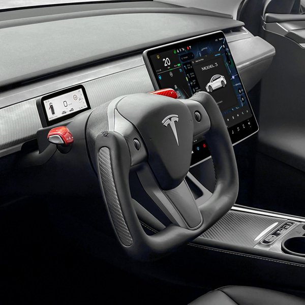 Style 34 Carbon Fiber Yoke Steering Wheel with Optional Heating & Center Trim for Tesla Model 3 / Model Y