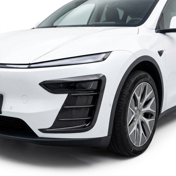 ABS Front Bumper Fog Light Covers with Carbon Fiber Texture & Black Finishes for Tesla Model Y Juniper / Model YL