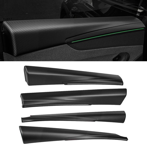 Dry Carbon Fiber Extended Upper Door Panel Overlays with Twill & Plain Weave Options for Tesla Model Y Juniper