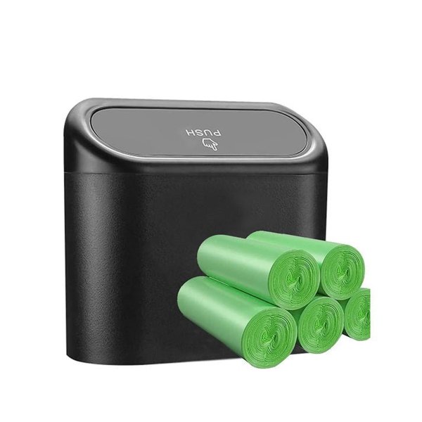 ABS Hanging Car Trash Can with 8 Rolls of Garbage Bags & Press-Open Lid for Tesla